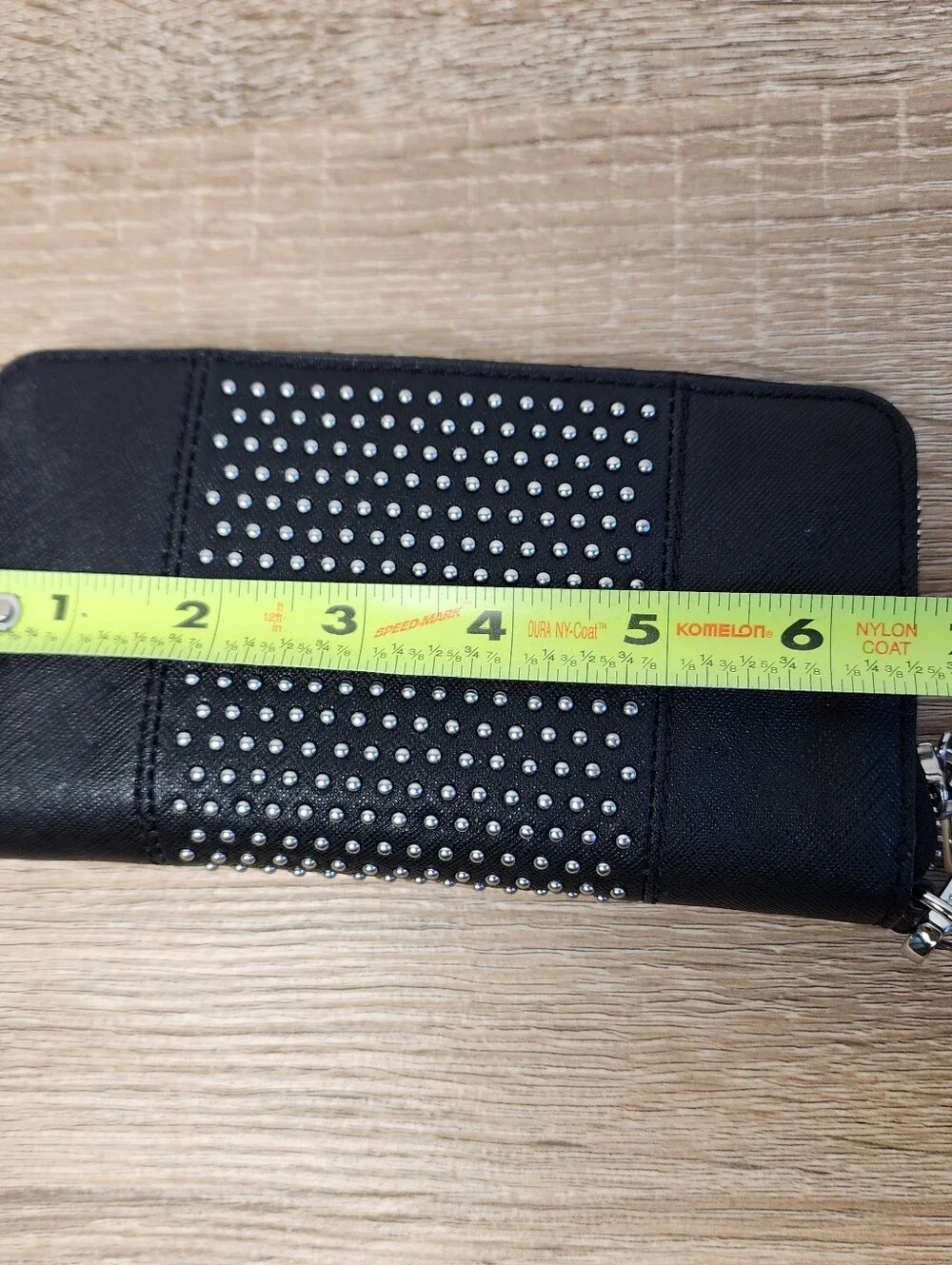 MICHAEL KORS Saffiano Studded Black Leather Silver Wristlet Zip Wallet Clutch